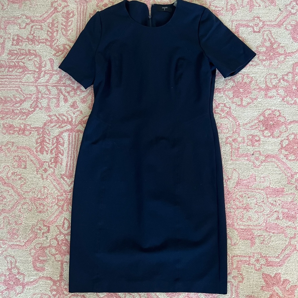 Tech knit shift dress in slight below knee length